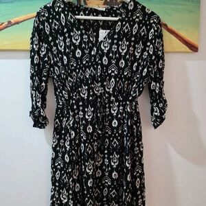 Mango Black and White Patterned Long Sleeve Dress
